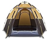 Cort de camping Toogh pentru 2-3-4 persoane, 60 de secunde Configurare ușoară și rapidă, dom pop-up impermeabil, familie hexagonală, corturi pentru sport în aer liber, strat dublu, adăpost solar pentru camping (cafea)